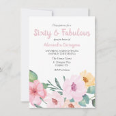 Niedliche rosa Blume Sechzig & Fabelhaft 60. Gebur Einladung (Vorderseite)