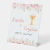 Niedliche rosa Blume und Chalice Erste Kommune Sockelschild (Vorderseite)