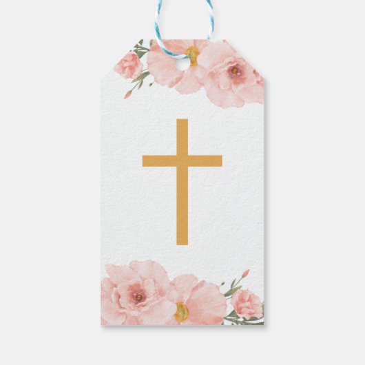 Niedliche rosa Blume und erste Kommune Geschenkanhänger (Rückseite)