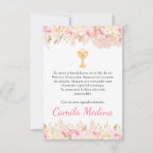 Niedliche rosa Blume und Kalice Erste Kommune Dankeskarte (Vorderseite)