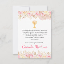 Niedliche rosa Blume und Kalice Erste Kommune Dankeskarte