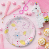 Niedliche rosa Blume- und Vogelpapierplatte, Pappteller (Party)