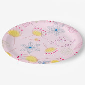 Niedliche rosa Blume- und Vogelpapierplatte, Pappteller (Schrägansicht)