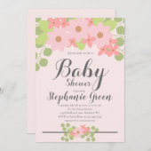 Niedliche Rosa Blumendusche Einladung (Vorne/Hinten)