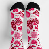 Niedliche rosa Blumenherzen, gürtelige Monogramm Socken (Oben)