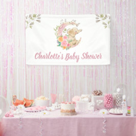 Niedliche Rosa Blumenmoon Girl Elephant Babydusche Banner