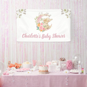 Niedliche Rosa Blumenmoon Girl Elephant Babydusche Banner