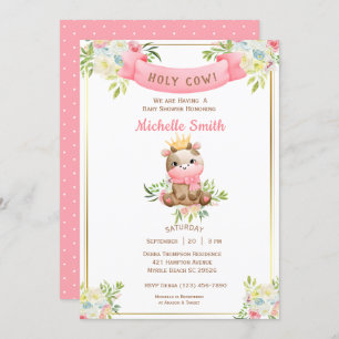 Niedliche Rosa Blütenkuh Babydusche Einladung