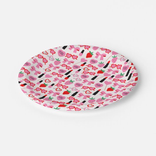 Niedliche rosa Bogen Papier-Teller Pappteller (Schrägansicht)