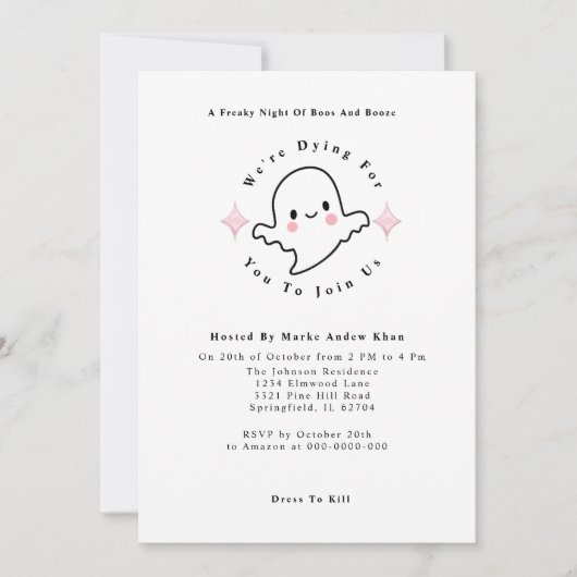 Niedliche rosa Boos und Booze Ghost-Halloween-Part Einladung (Vorderseite)