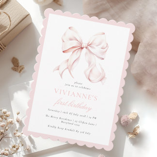 Niedliche Rosa Bow Girl Einladung zum Geburtstag
