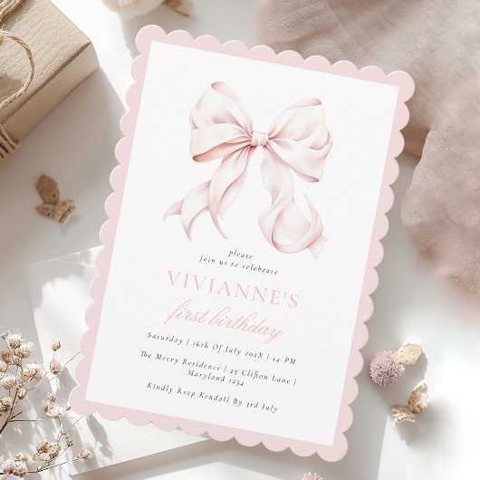 Niedliche Rosa Bow Girl Einladung zum Geburtstag