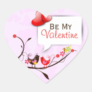 Niedliche Rosa Braune und Rote Valentine Vögel lie Herz-Aufkleber