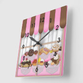 Niedliche rosa Brown-Kuchen-Bonbon-Bäckerei Quadratische Wanduhr (Winkel)