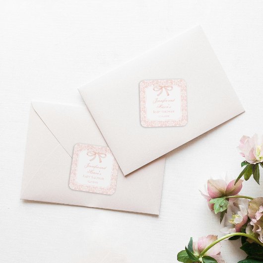 Niedliche Rosa Bugband Böhmische Babydusche Quadratischer Aufkleber