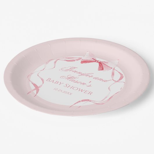 Niedliche Rosa Bugband Boho Babydusche Pappteller (Schrägansicht)