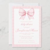 Niedliche Rosa Bugband Gingham-Kindermädchen-Dusch Einladung (Vorderseite)