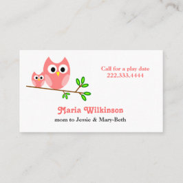 Niedliche rosa Cartoon-Eulen-Mama-Karte Telefonnummerkarte