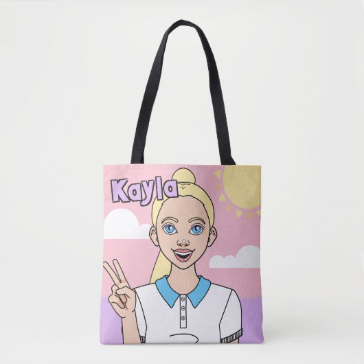 Niedliche Rosa Cartoon Girl School Student Library Tasche (Vorderseite)