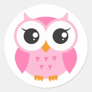 Niedliche rosa Cartoonbabyeule Runder Aufkleber