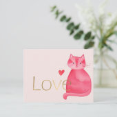 Niedliche Rosa Cat Hearts Gold Liebe Postkarte (Stehend Vorderseite)