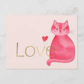 Niedliche Rosa Cat Hearts Gold Liebe Postkarte (Vorderseite)