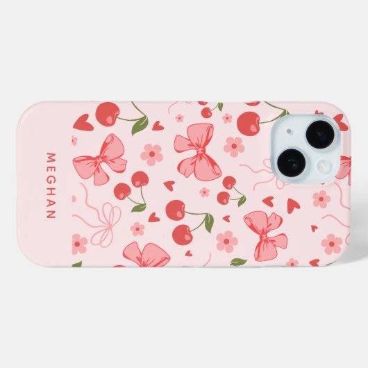 Niedliche rosa Coquette Cherries & Boys Custom Case-Mate iPhone Hülle (Rückseite (Horizontal))