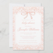 Niedliche Rosa-Damaskow-Babydusche Einladung (Vorderseite)