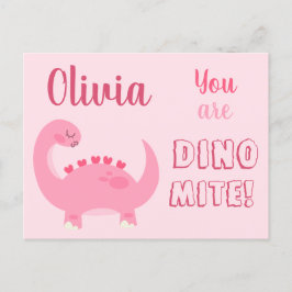 Niedliche Rosa-Dinosaurier-Girl Valentine's Day Di Postkarte