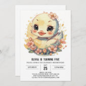 Niedliche Rosa Duck Birthday Einladung (Vorne/Hinten)