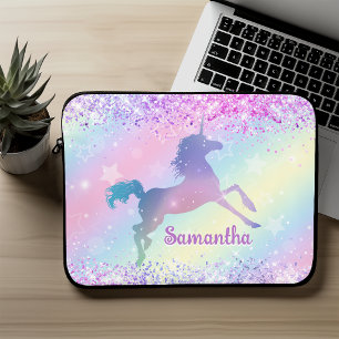 Niedliche Rosa Einhorn Glitzer Regenbogenkunst Mon Laptopschutzhülle