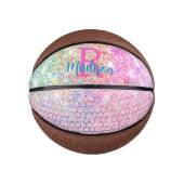 Niedliche Rosa Einhorn-Imitat Glitzer-Monogramm Mini Basketball (Vorderseite)