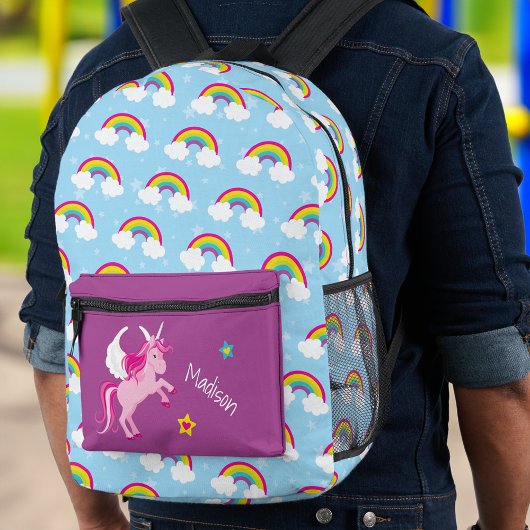 Niedliche Rosa Einhorn- und Regenbogenschule Perso Bedruckter Rucksack
