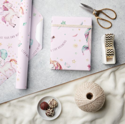 Niedliche, rosa Einhörner machen Ihre eigene Babyd Geschenkpapier (Kunsthandwerk)