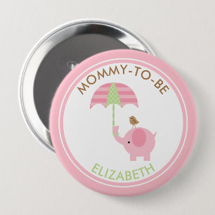 Niedliche rosa Elefant-Jungen-Baby-Dusche Button