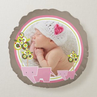 Niedliche Rosa Elefanten Forest Baby Girl Foto Rundes Kissen