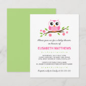 Niedliche Rosa Eule auf Blumenfässern Babydusche Einladung (Vorne/Hinten)