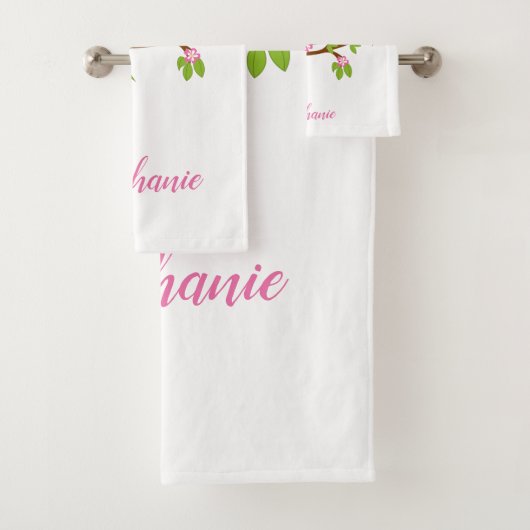 Niedliche rosa Eule auf einer Niederlassung Badhandtuch Set (Insitu)