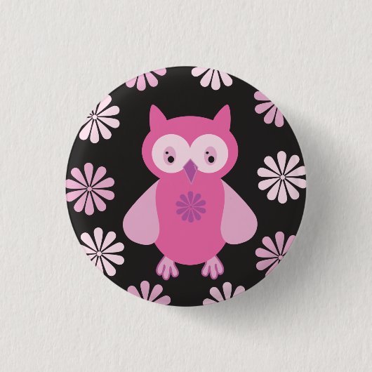 Niedliche Rosa Eule Button (Vorderseite)