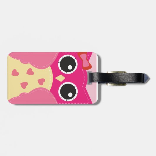 Niedliche rosa Eule Gepäckanhänger (Rückseite horizontal)