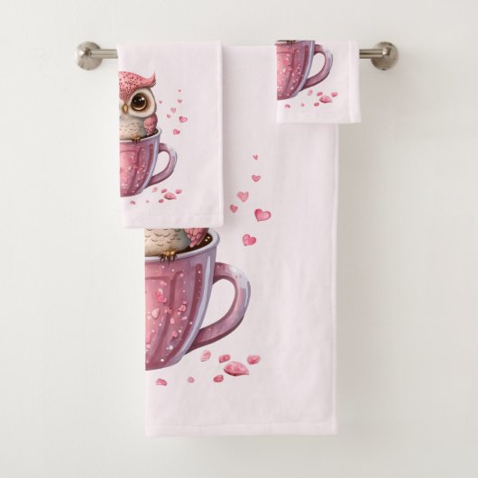Niedliche rosa Eule im Cup Badhandtuch Set (Insitu)