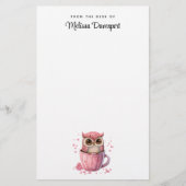 Niedliche rosa Eule im Cup Briefpapier (Vorderseite)