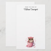Niedliche rosa Eule im Cup Briefpapier (Vorne/Hinten)