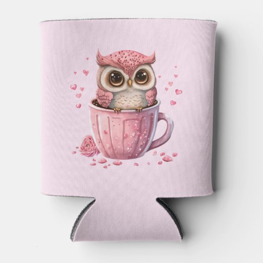 Niedliche rosa Eule im Cup Dosenkühler (Vorderseite)
