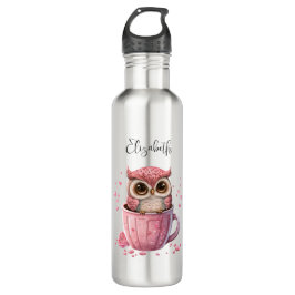 Niedliche rosa Eule im Cup Edelstahlflasche