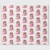 Niedliche rosa Eule im Cup Gemustert Geschenkpapier (Flach)
