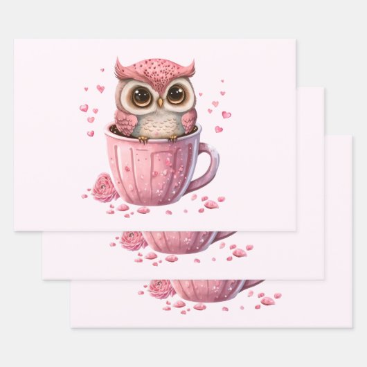 Niedliche rosa Eule im Cup Geschenkpapier Set (Set)