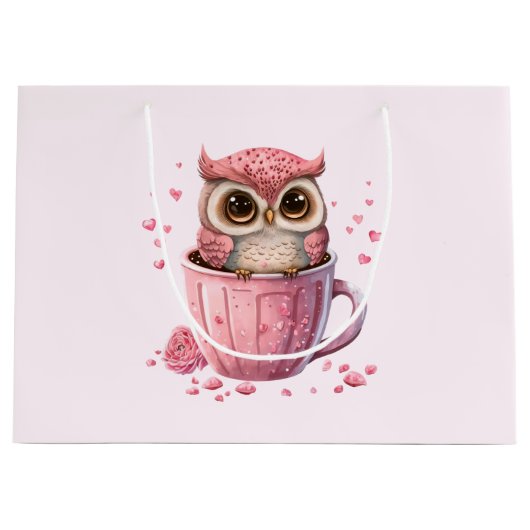 Niedliche rosa Eule im Cup Große Geschenktüte (Vorderseite)