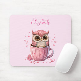 Niedliche rosa Eule im Cup Mousepad