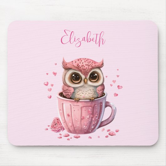 Niedliche rosa Eule im Cup Mousepad (Vorne)